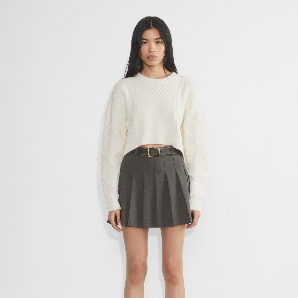 Aritzia Sunday Best cream Peggy cropped merino wool cable knit sweater - XS NWOT - Picture 3 of 8